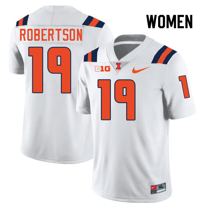 Women #19 Hugh Robertson Illinois Fighting Illini College Football Jerseys Stitched-White